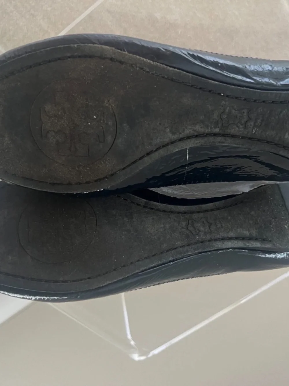 Tory Burch Caroline Ballet Flats Shoes Womens Size 8.5 Black Patent Leather